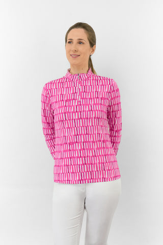 Serenity Long Sleeve Ladies Golf Zip Top - Floral Notes