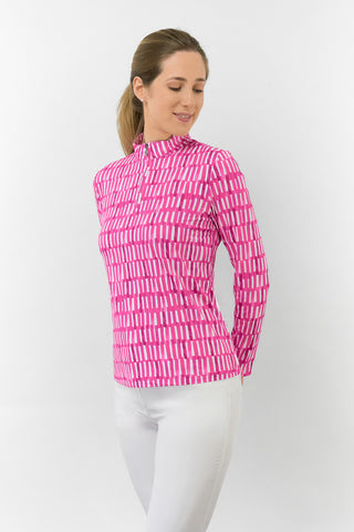 Serenity Long Sleeve Ladies Golf Zip Top - Floral Notes