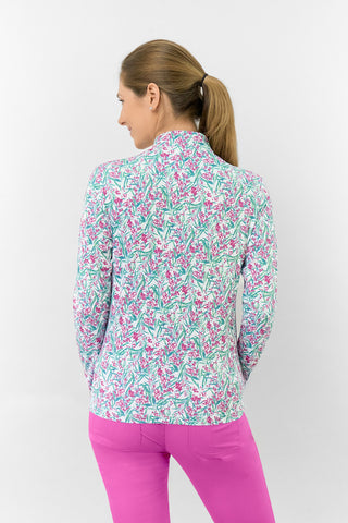Serenity Long Sleeve Ladies Golf Zip Top - Fuchsia Mimosa