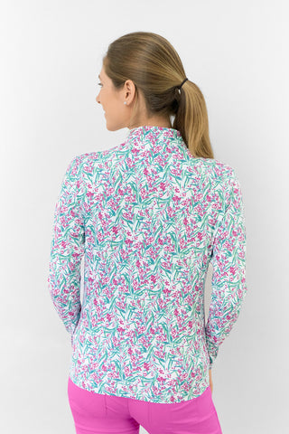 Serenity Long Sleeve Ladies Golf Zip Top - Fuchsia Mimosa