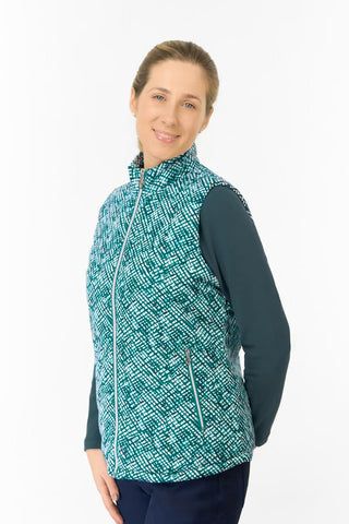 Kimberly Printed Gilet - Teal Crosshatch