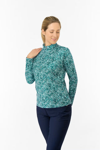 Arusha Long Sleeve Mid Layer - Teal Crosshatch