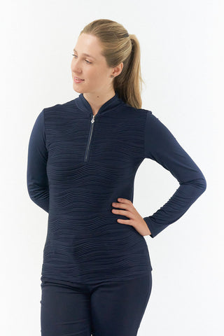 Pure Golf Cove Long Sleeve Zip Womens Golf Top - Navy