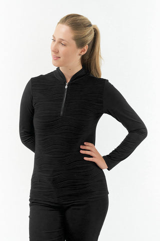 Pure Golf Cove Long Sleeve Zip Top - Black