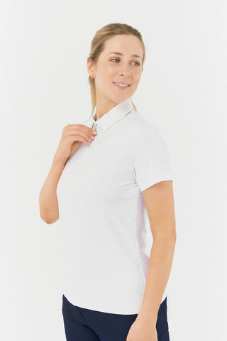 Rebecca-Jacquard Ladies Golf Short Sleeve Polo Shirt - White