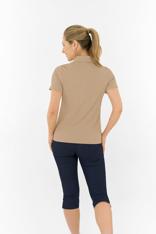 Rebecca Lily PWP Short Sleeve Polo Golf Shirt - Sandstone
