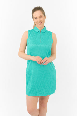 Freya Jacquard Ladies Golf Sleeveless Dress - Ocean