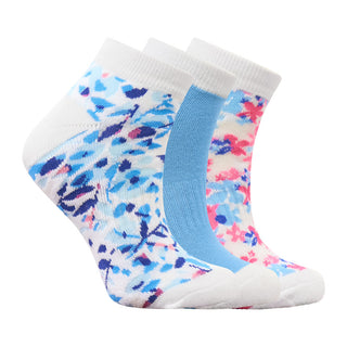 Ladies Printed Golf Trainer Socks 3 Pack - Watercolour Petal