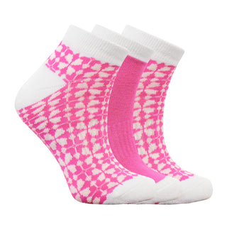 Ladies Printed Golf Trainer Socks 3 Pack - Pink Viola