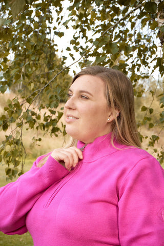 Pure Golf Brace Super Soft Quarter Zip Lined Sweater - Pink Topaz