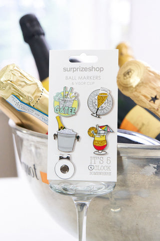 NSCO- Surprizeshop Golf Ball Marker & Visor Clip Set - 5 O'clock Somewhere