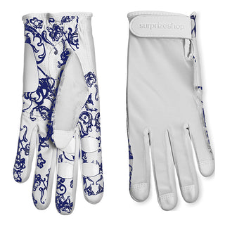 NSCO- Tan Through Synthetic Sun Gloves Floral Gripp - Navy & White