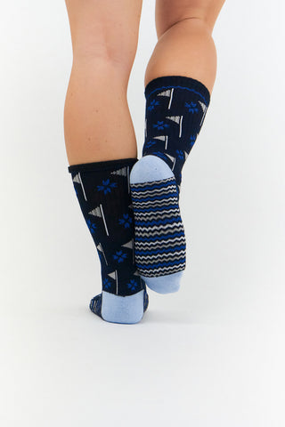 NSCO- Pair of Navy Crew Ladies Golf Socks with Flag Design - Navy