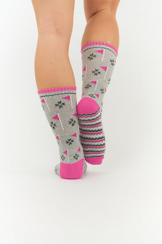 NSCO- Pair of Ladies Golf Socks with Flag Design - Grey