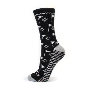 NSCO- Pair of Black Crew Ladies Golf Socks with Flag Design
