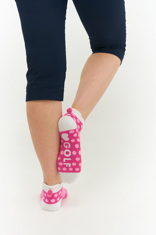 NSCO- 3 Pair Pack of Multi Spot Pom Pom Ladies Golf Socks - Pink, Aqua and Blue
