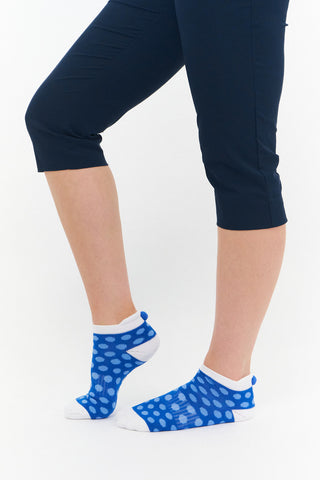 NSCO- 3 Pair Pack of Multi Spot Pom Pom Ladies Golf Socks - Pink, Aqua and Blue