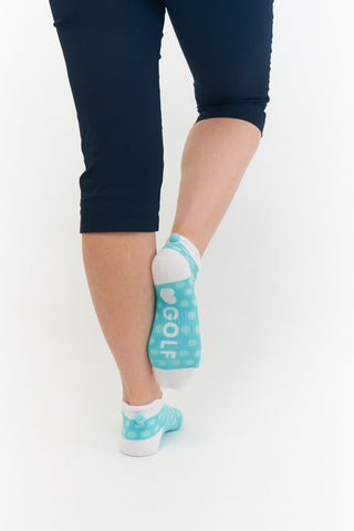 NSCO- 3 Pair Pack of Multi Spot Pom Pom Ladies Golf Socks - Pink, Aqua and Blue