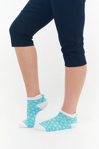 NSCO- 3 Pair Pack of Multi Spot Pom Pom Ladies Golf Socks - Pink, Aqua and Blue