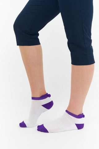 NSCO- 3 Pair Pack of Multi Plain Ladies Golf Socks With Pom Poms