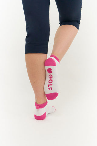 NSCO- 3 Pair Pack of Pink Pom Pom Ladies Golf Socks - Pink