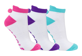 NSCO- 3 Pair Pack of Multi Plain Ladies Golf Socks With Pom Poms