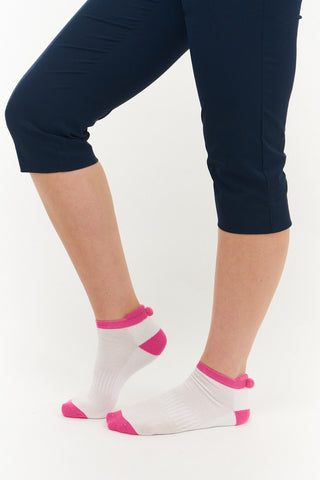 NSCO- 3 Pair Pack of Pink Pom Pom Ladies Golf Socks - Pink