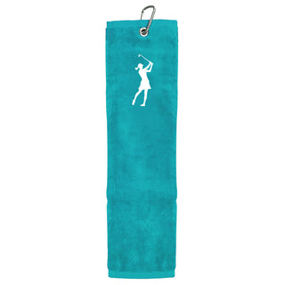 NSCO- Embroidered Lady Golfer Trifold Golf Towel - Aqua