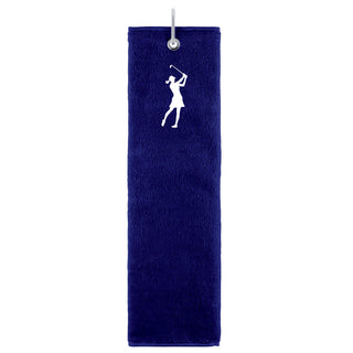 NSCO- Embroidered Lady Golfer Trifold Golf Towel - Navy