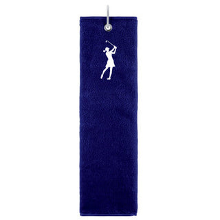 NSCO- Embroidered Lady Golfer Trifold Golf Towel - Navy