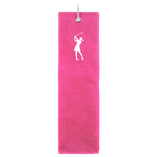 NSCO- Embroidered Lady Golfer Trifold Golf Towel - Hot Pink