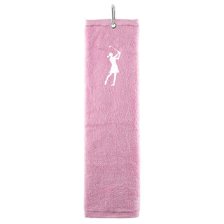 NSCO- Embroidered Lady Golfer Trifold Golf Towel - Pale Pink