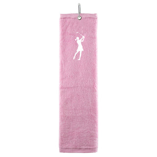 NSCO- Embroidered Lady Golfer Trifold Golf Towel - Pale Pink