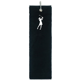 NSCO- Embroidered Lady Golfer Trifold Golf Towel - Black