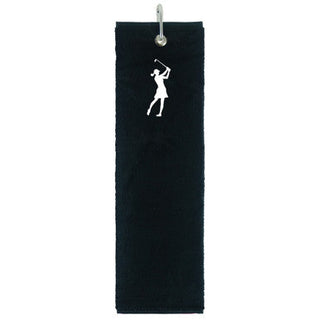 NSCO- Embroidered Lady Golfer Trifold Golf Towel - Black