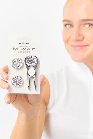 NSCO- Surprizeshop Crystal Flower Golf Ball Markers and Pitchfork Pack