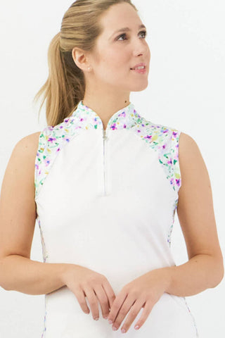 Pure Golf Freda Sleeveless Golf Polo Shirt - Ethereal Bouquet