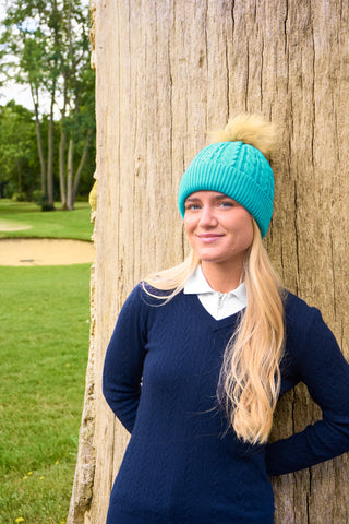 Surprizeshop Waterproof Bobble Ladies Golf Hat - Aqua