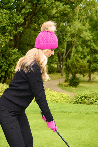 Surprizeshop Waterproof Bobble Ladies Golf Hat - Hot Pink