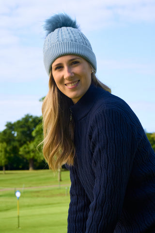 Surprizeshop Waterproof Bobble Ladies Golf Hat - Pastel Blue