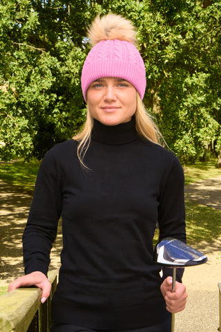Surprizeshop Waterproof Bobble Ladies Golf Hat - Soft Pink