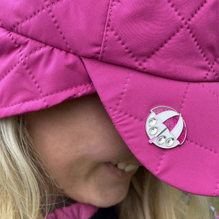 NSCO- Ladies Golf Waterproof Fleece Lined Rain Cap with Crystal Umbrella Ball Marker -Pink