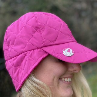 NSCO- Ladies Golf Waterproof Fleece Lined Rain Cap with Crystal Umbrella Ball Marker -Pink