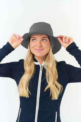Ladies Golf Waterproof Fleece Lined Rain Hat - Grey